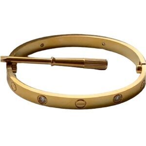 Iconic Gold Tone Screw Bracelet, Screwdriver & Crystals, Unisex Luxury Bangle